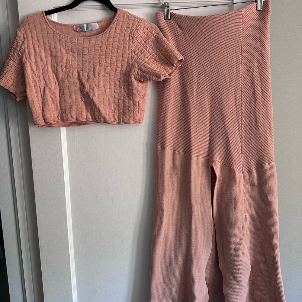 Free People Textured Pink Jumpsuit Set